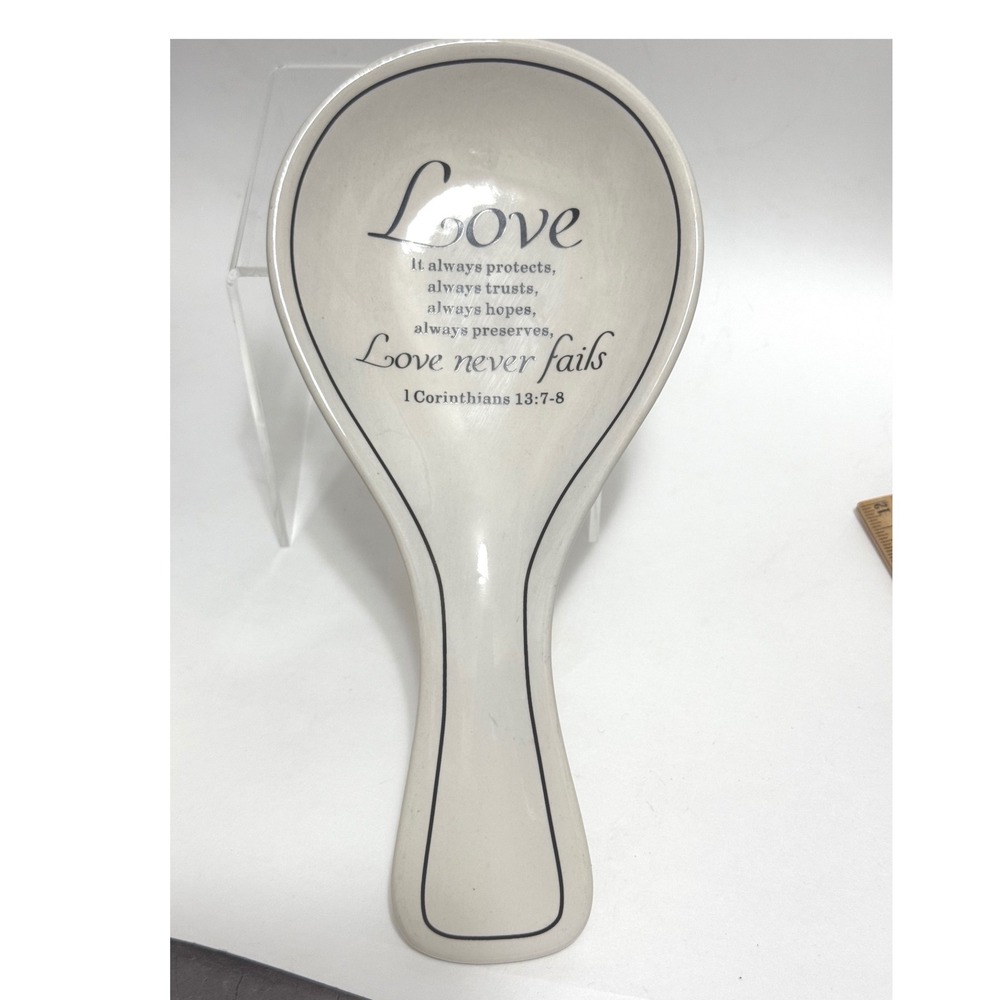 Home Essentials Love Never Fails Ceramic Spoon Rest 1 Corinthians 13:7-8 Cream